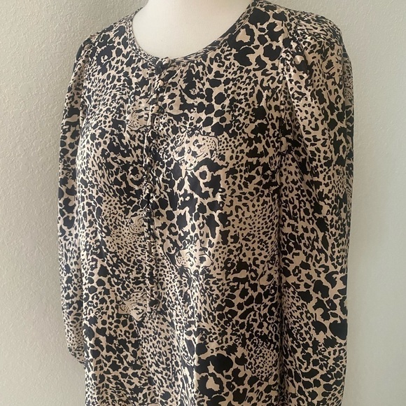 Rebecca Taylor Women's Silk Leopard Motif Black and Tan Blouse Size 2 - Picture 7 of 16